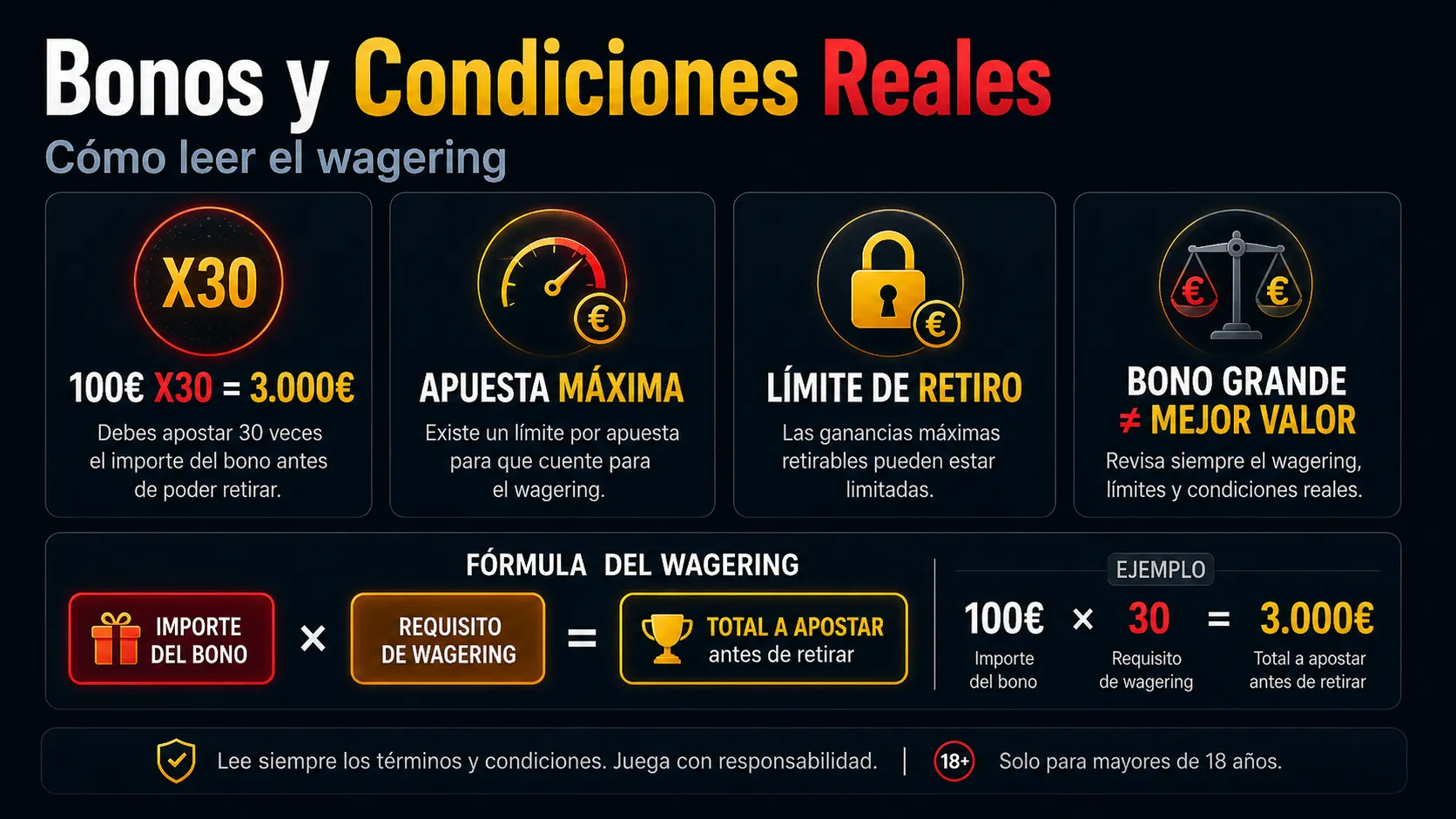 Bonos y condiciones reales: cómo leer el wagering
